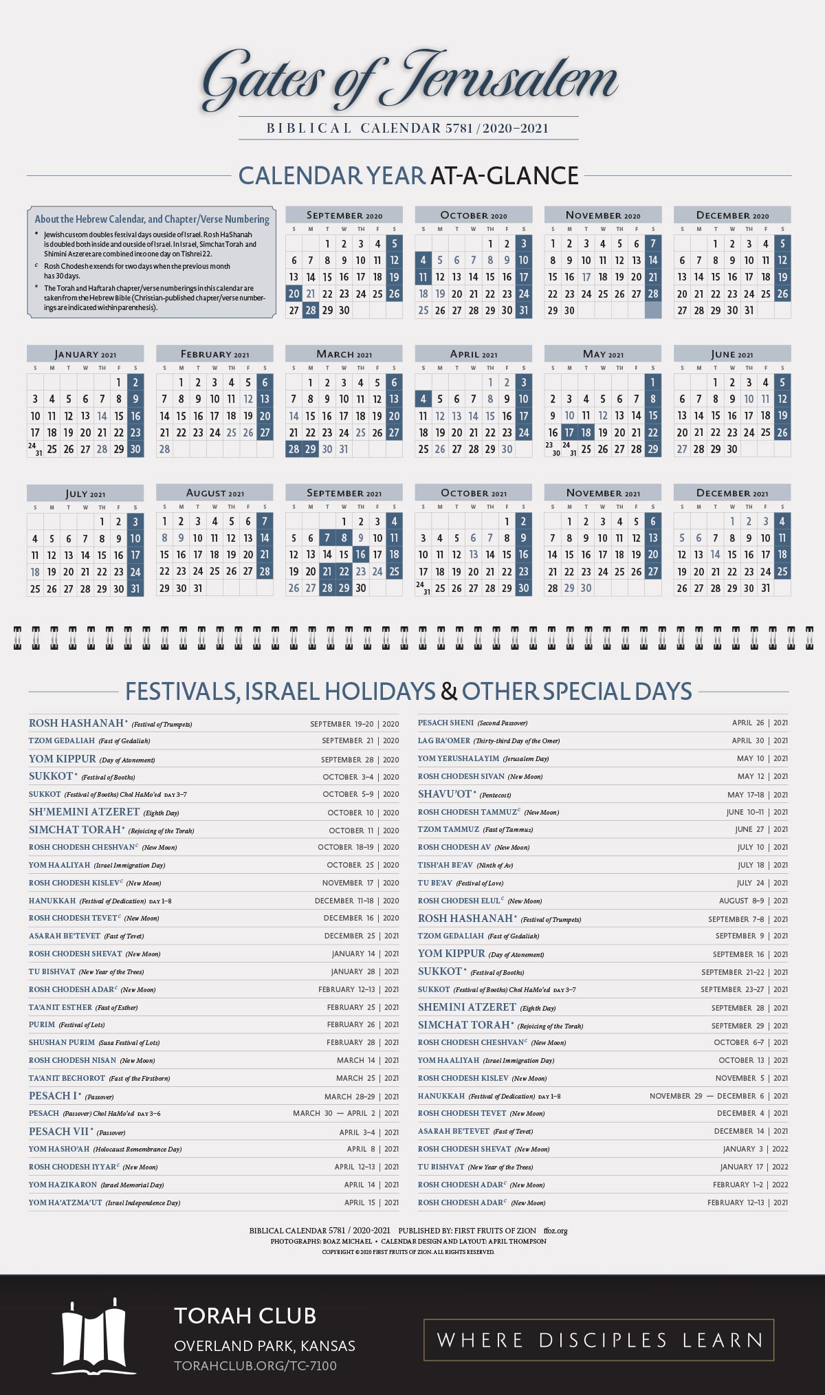 Parsha Calendar 2021 Torah Club, Israel Wall Calendars   5781 (2020 2021)